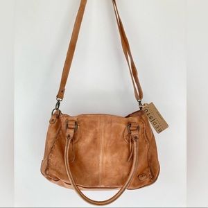Bed Stu Rockababy Satchel Tote Crossbody Bag Leather Tan 2 Handle Handbag